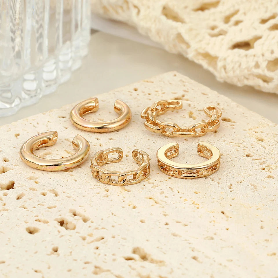 Chic Gold Color Leaves Ear Cuff Black Non-Piercing Ear Clips Fake Cartilage Earrings Clip Earrings For Women Daily Jewelry