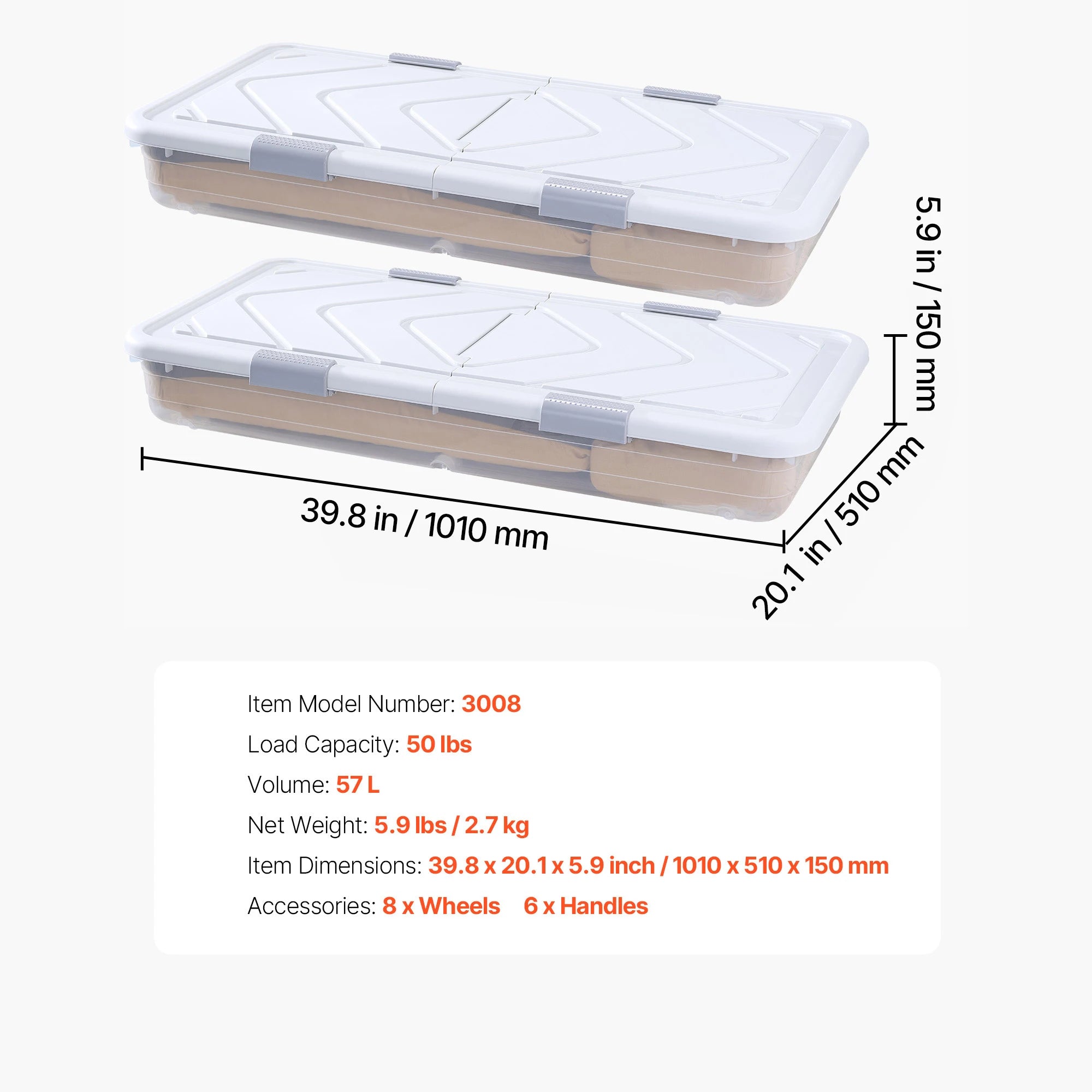 Under Bed Storage Organizer with Wheels and Clear Lid Bins