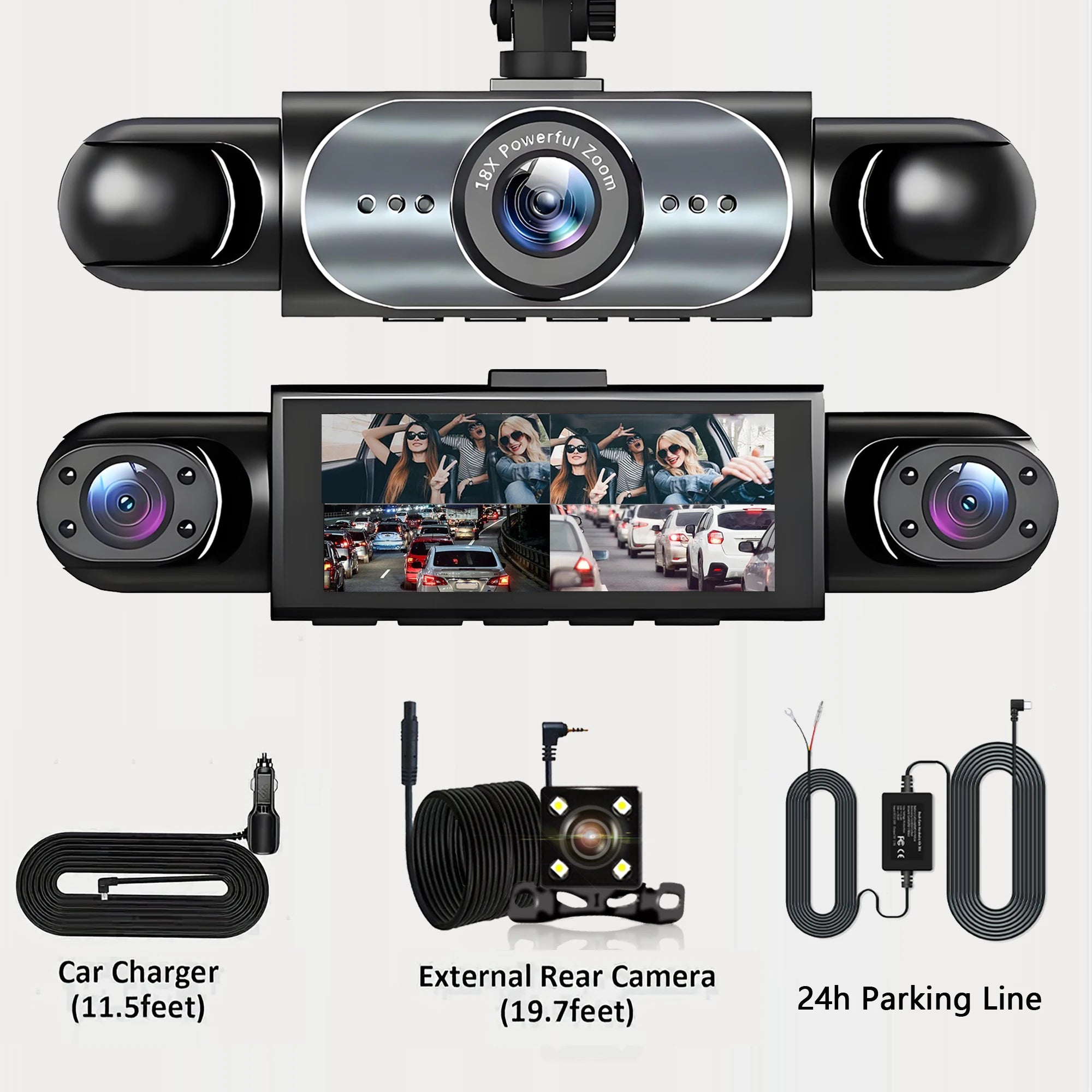 4 Channel Dash Cam 360° Car Video Recorder with Night Vision and Parking Monitor