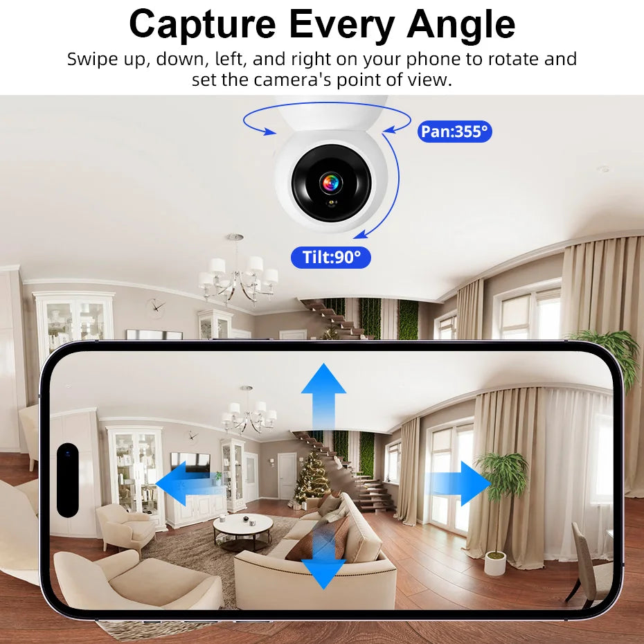 Caméra de sécurité intérieure WiFi 4K 8MP avec suivi automatique et contrôle via application