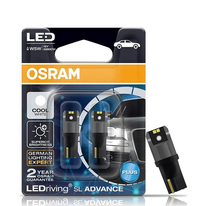 OSRAM LED T10 6000K W5W 194 LEDriving SL Advance 6000K White Car Reading Bulbs Door Lamps Interior Light 12V 1.5W 2980CW, Pair