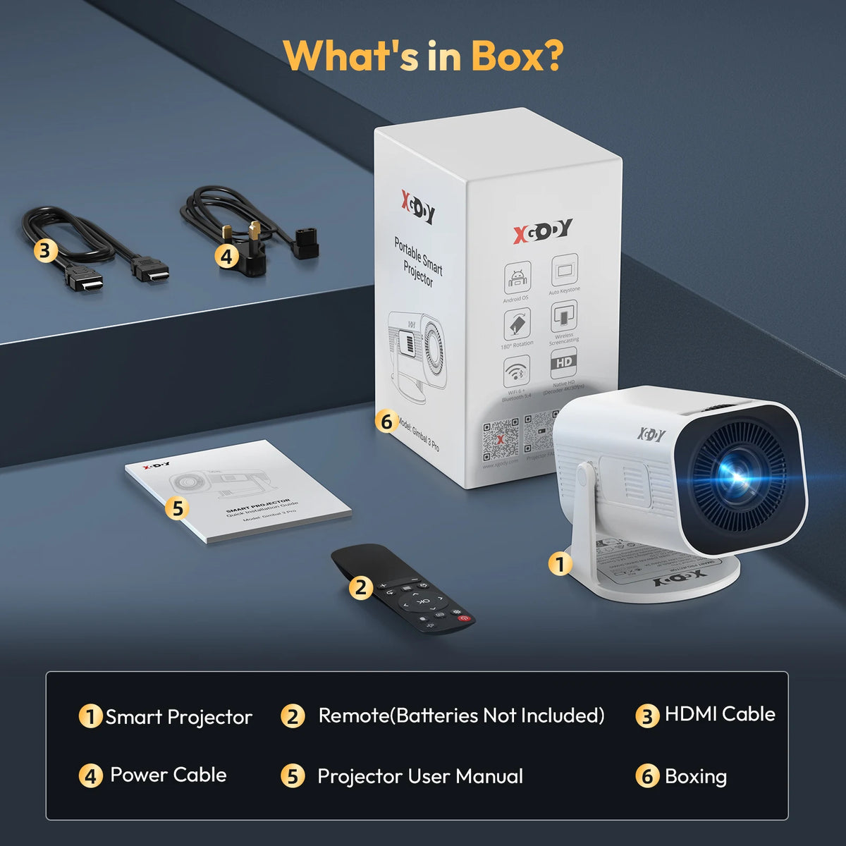 Portable Mini Projector 4K Input WiFi 6 Bluetooth 5.4