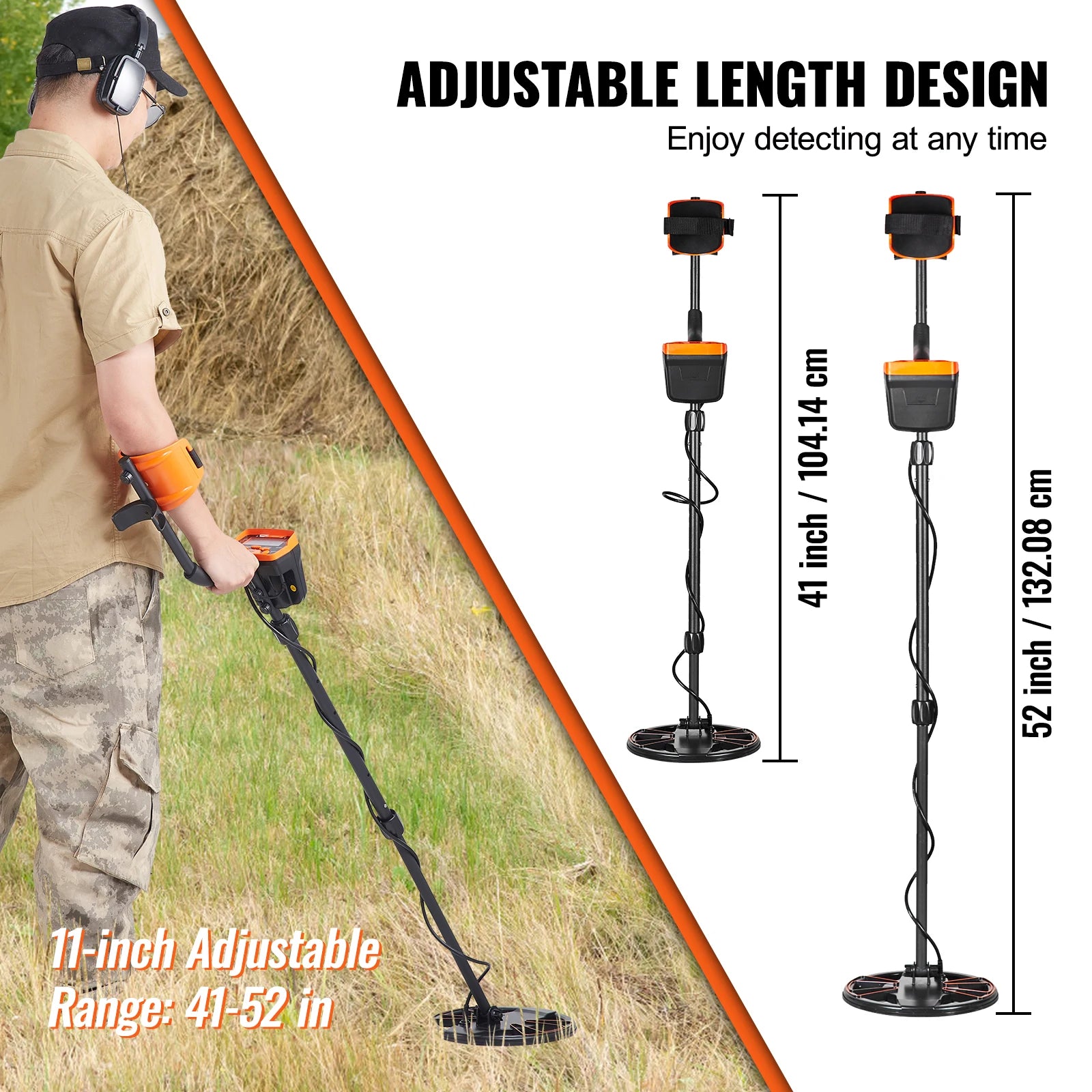 SucceBuy Metal Detector for Adults & Kids 10Inch Waterproof Search Coil + LCD Display 7 Modes Adjustable 41''-52'' Aluminum Stem
