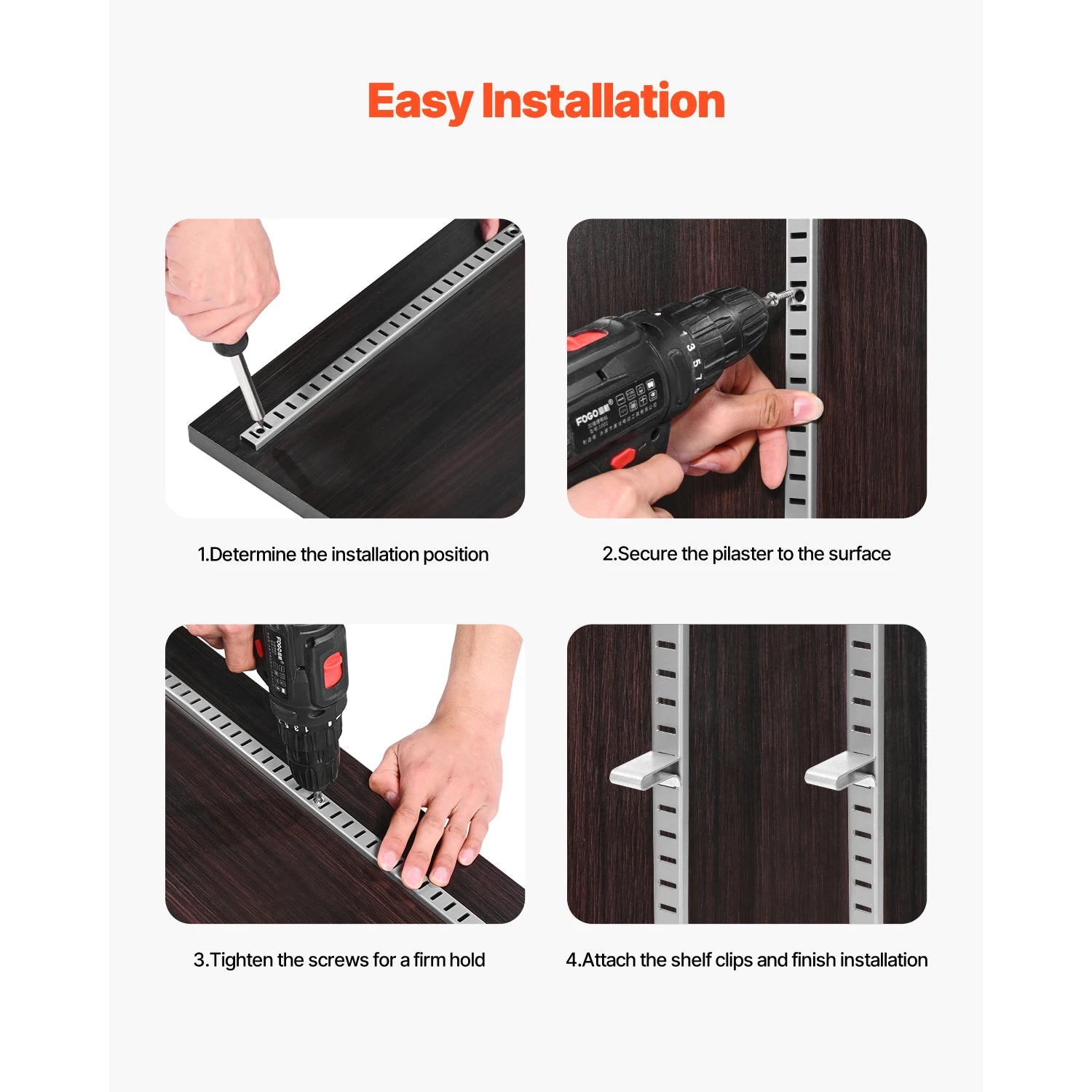 Adjustable Shelf Bracket Pilaster System with Screws for Wall Storage