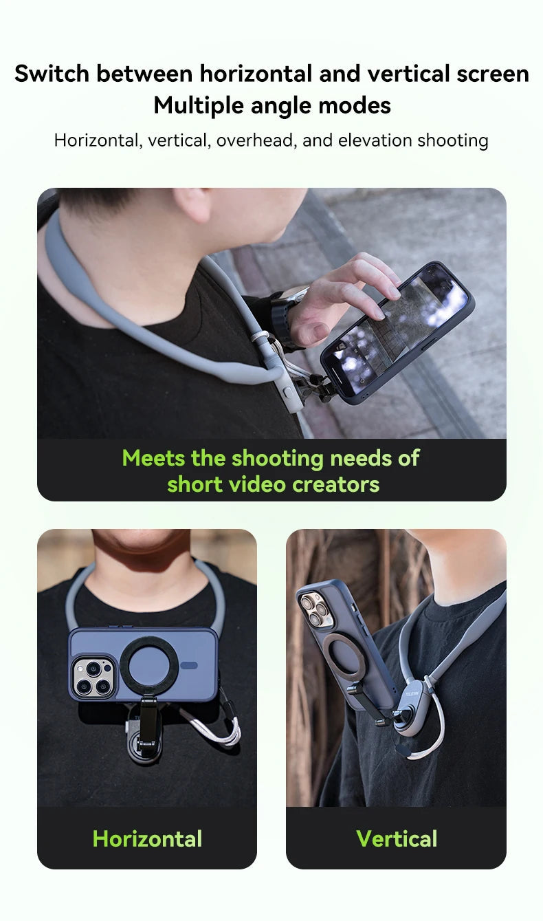 TELESIN Silicone Magnetic Neck Mount Quick Release Hold for Iphone 15 14 13 12 11 10 SAMSUNG HUAWEI XIAOMI Phone Accessories