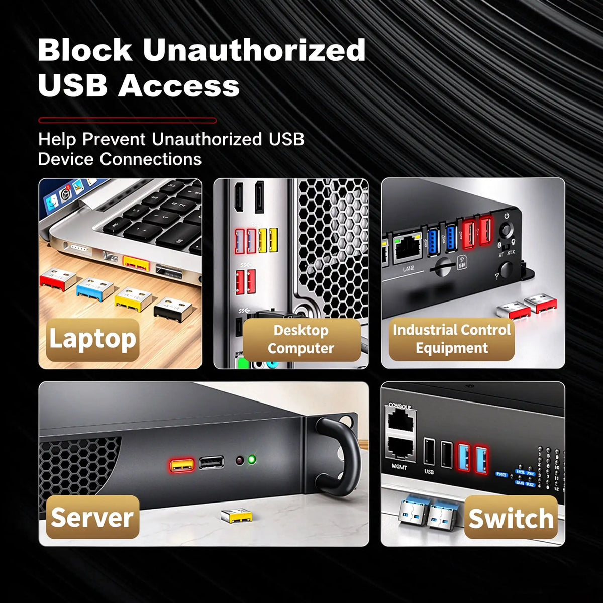 Zece blocări USB-A cu cheie de eliminare