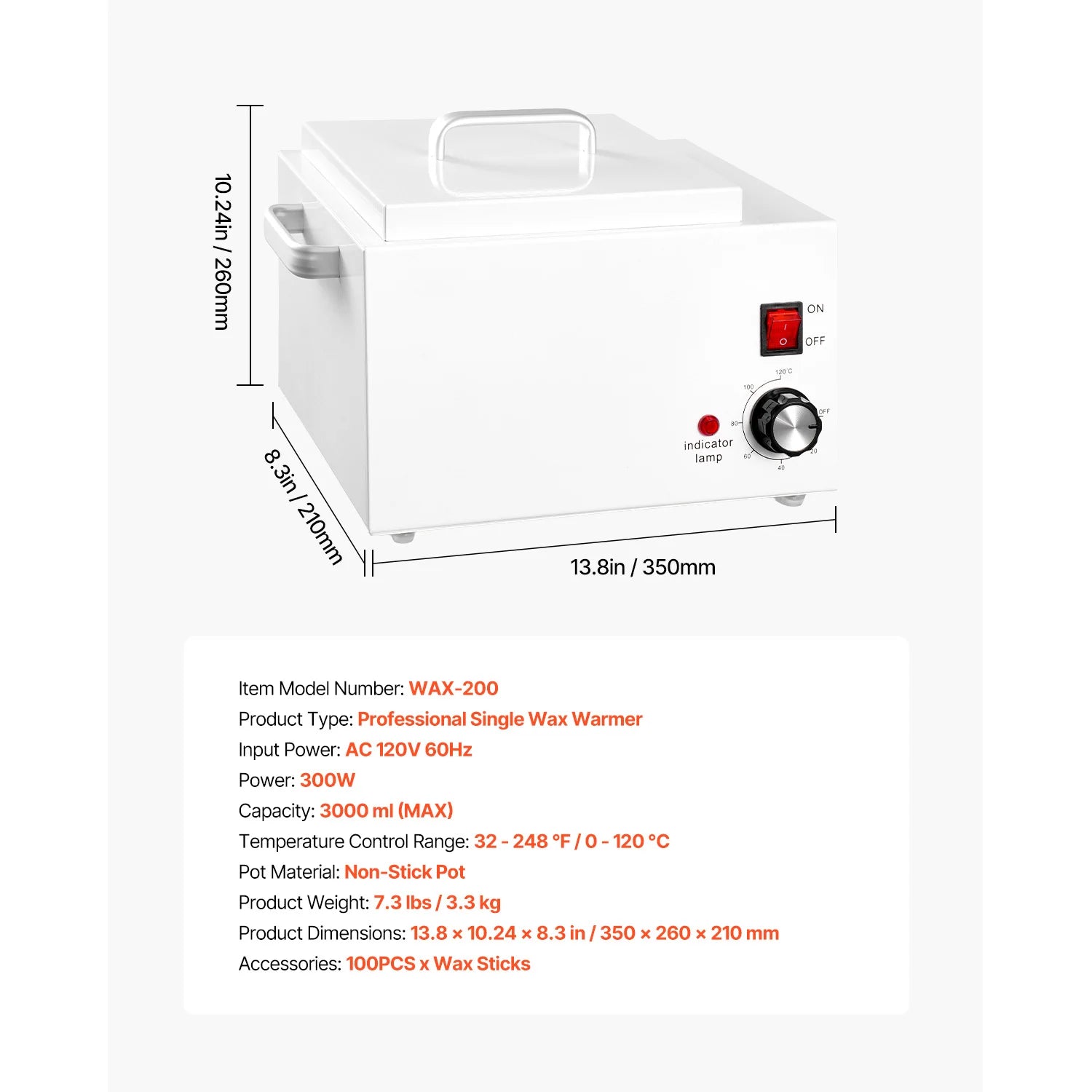 Single Wax Warmer 300W with 100 Wax Sticks