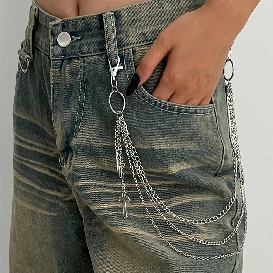 Salircon Punk múltiplas camadas pendente estrela metálica corrente de calça cadeia de cintura hip hop mulheres tendência acessórios de joias presentes