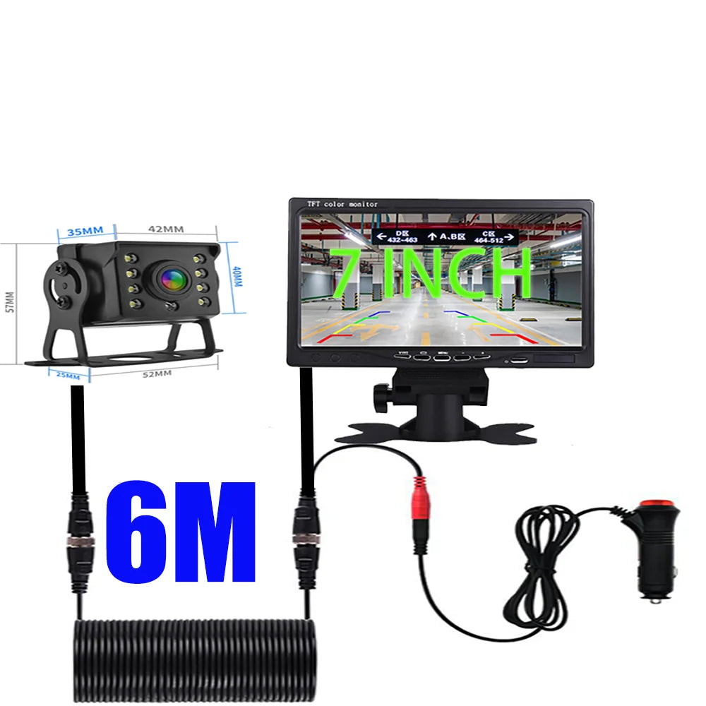 Câmara de Ré Universal com Monitor de 4,3, 5 ou 7 polegadas para Camioneta, Ecrã HD, LED, Visão Noturna, Impermeável para Estacionamento de Autocarros