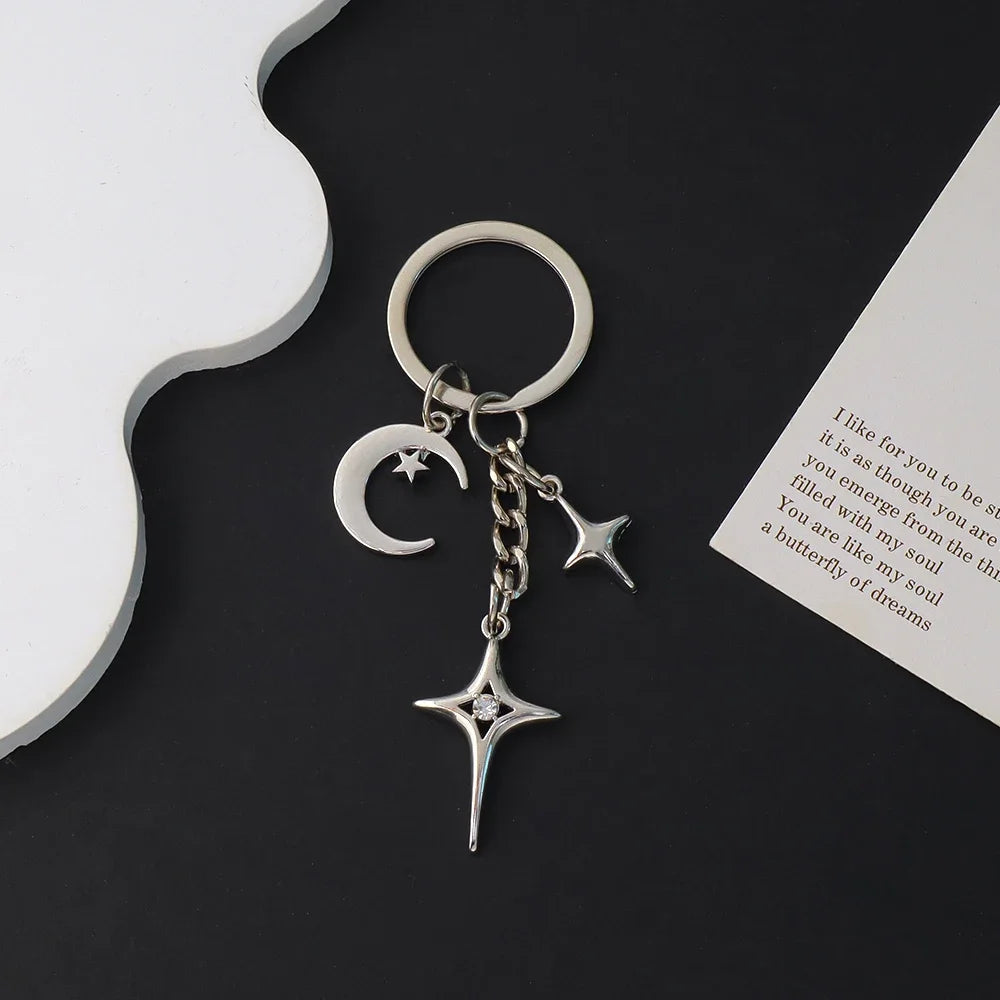 Silver Star Moon Metal Keychain