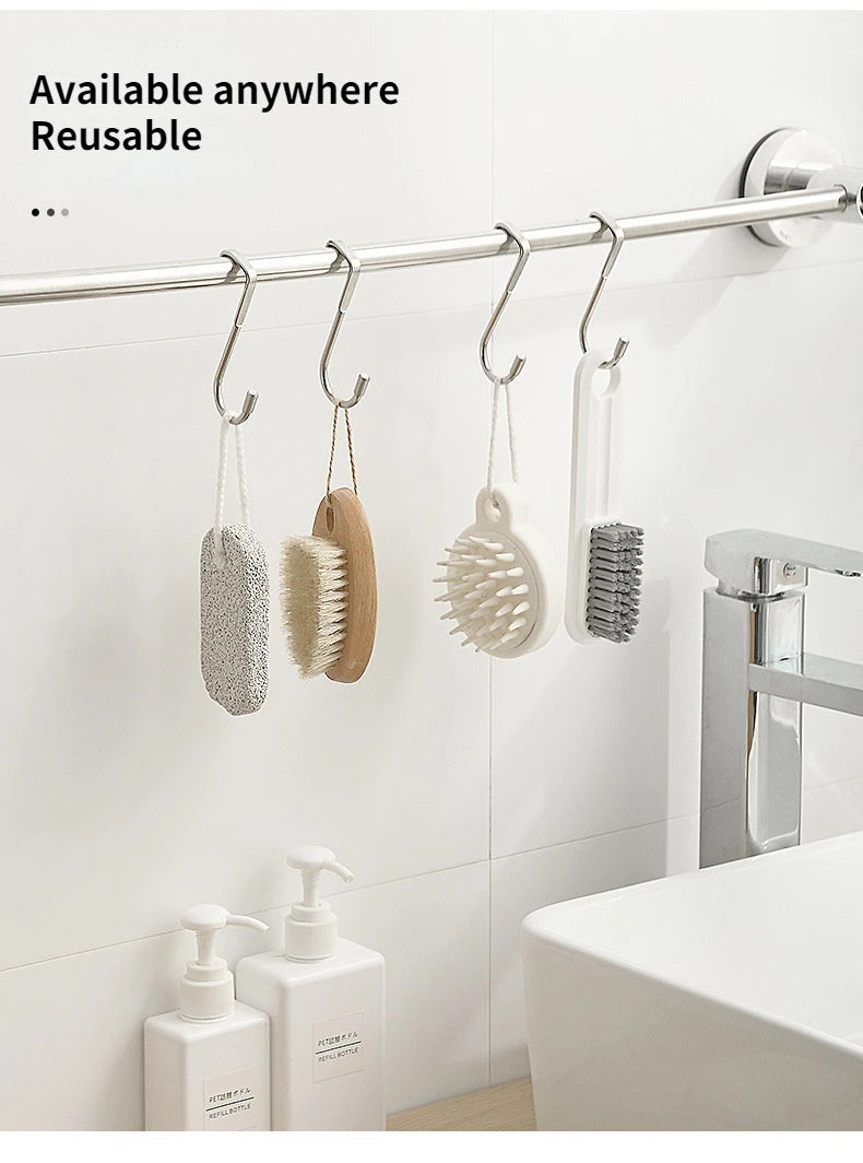 304 Stainless Steel Hook Free Punching Double S-Shape Hook Kitchen Bathroom Cabinet Door Back Type Coat Towel Storage Hanger