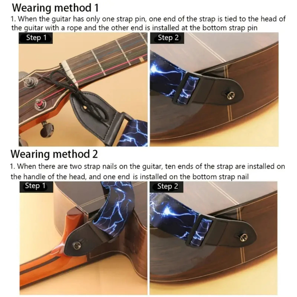 Adjustable Woodgrain Leather Guitar Strap for Electric and Bass