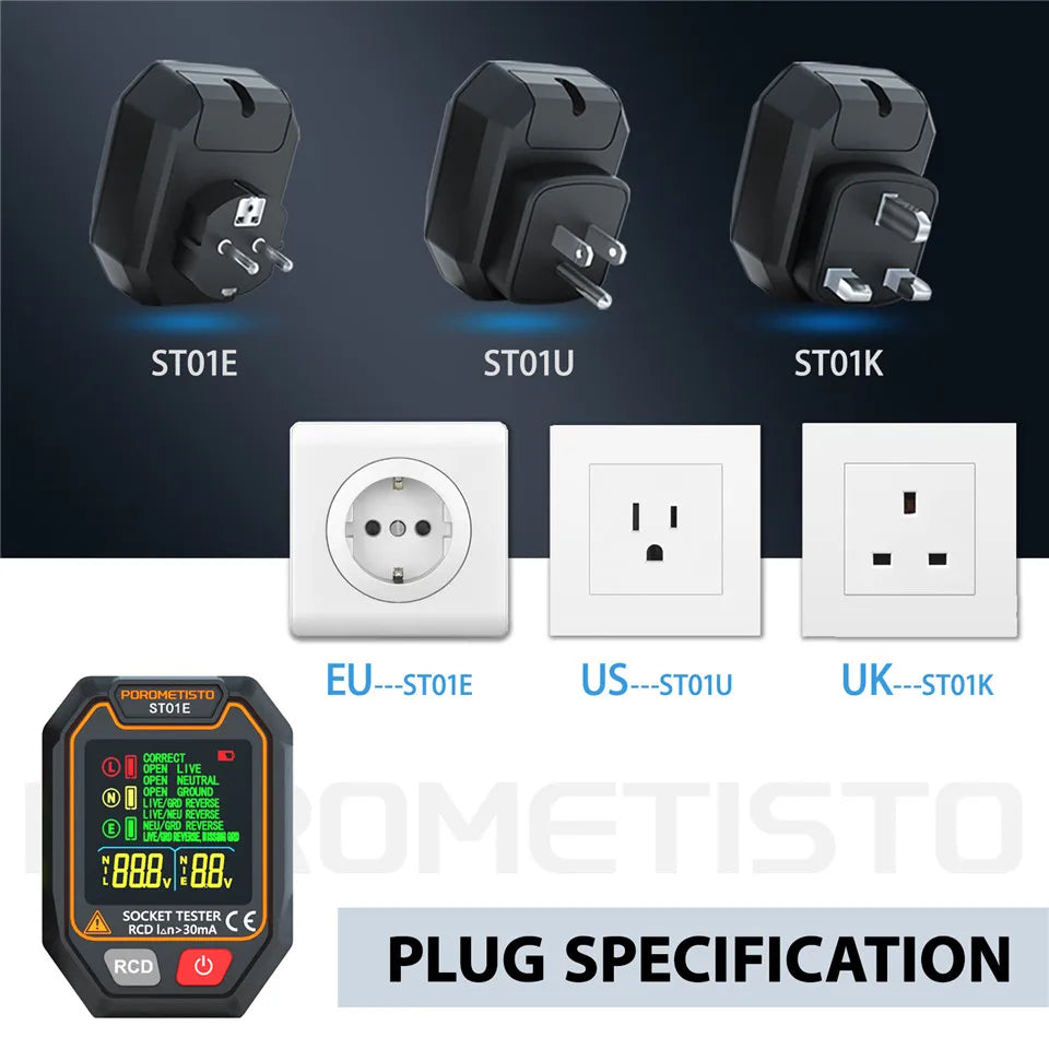ST01 Digital Socket Tester - Plug Options