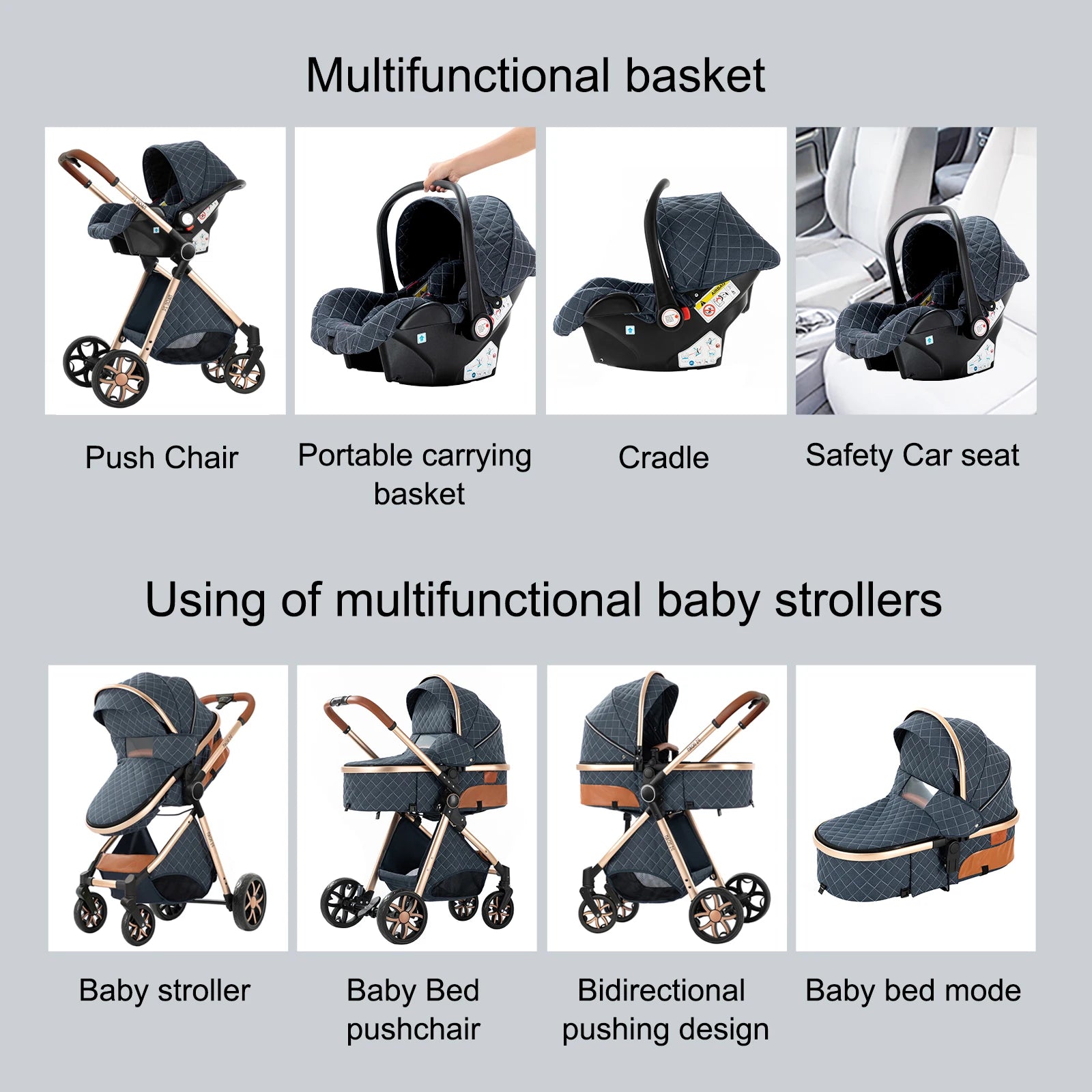 3‑in‑1 Baby Stroller Travel System Pushchair