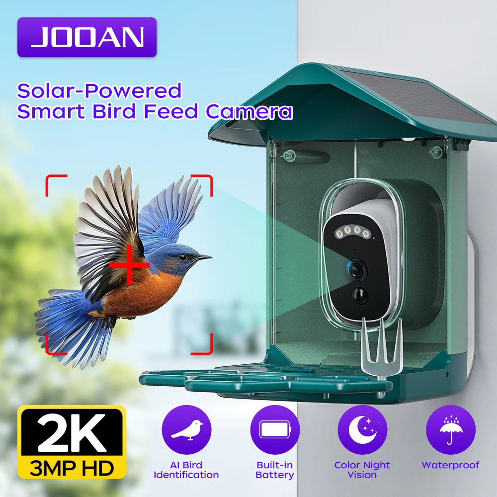 Solar Powered Bird Feeder Camera with 2K Night Vision