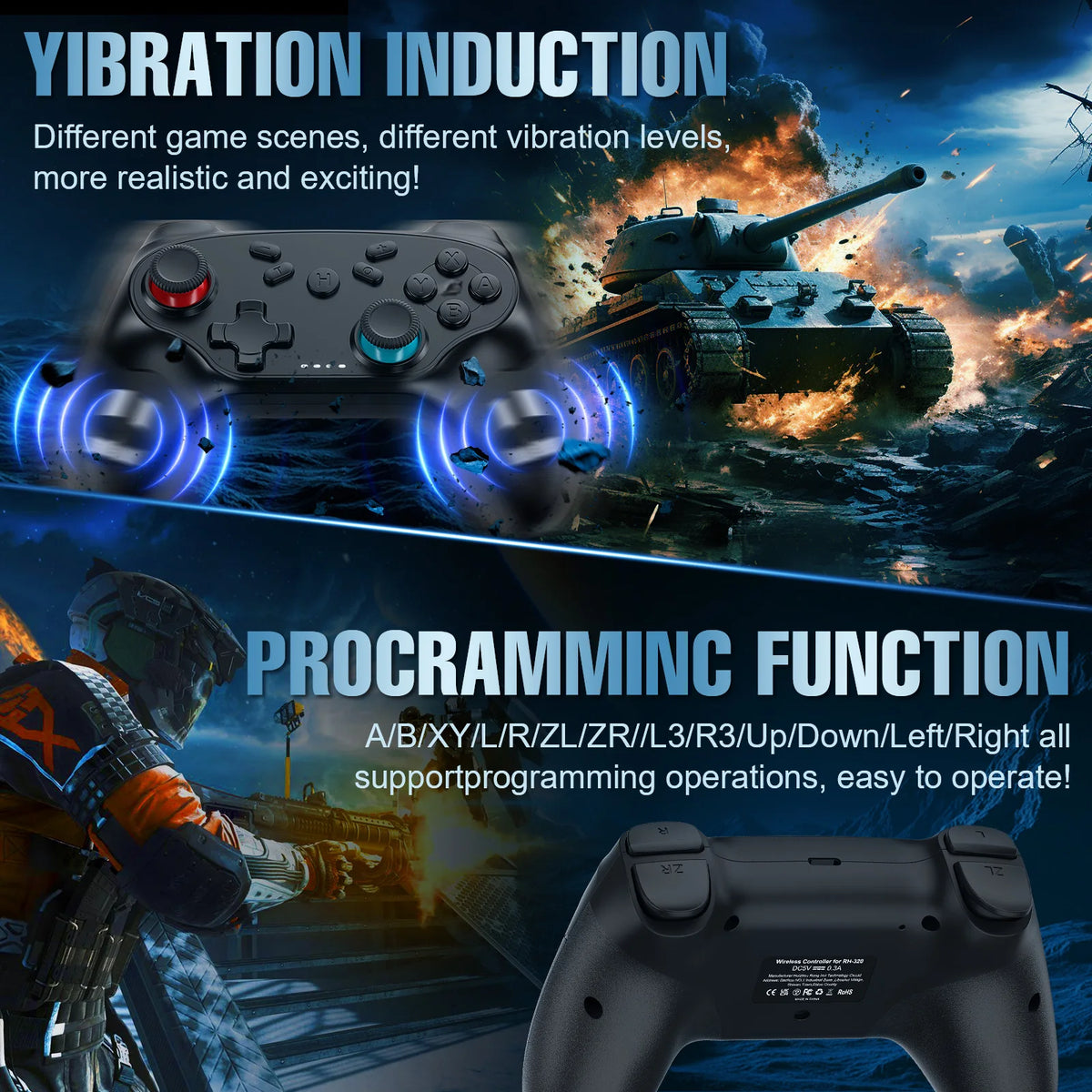 Gamepads For Switch/Ios/Android Bluetooth Wireless Controller Turbo Game Controller Vibration Control Console Remote Accessories