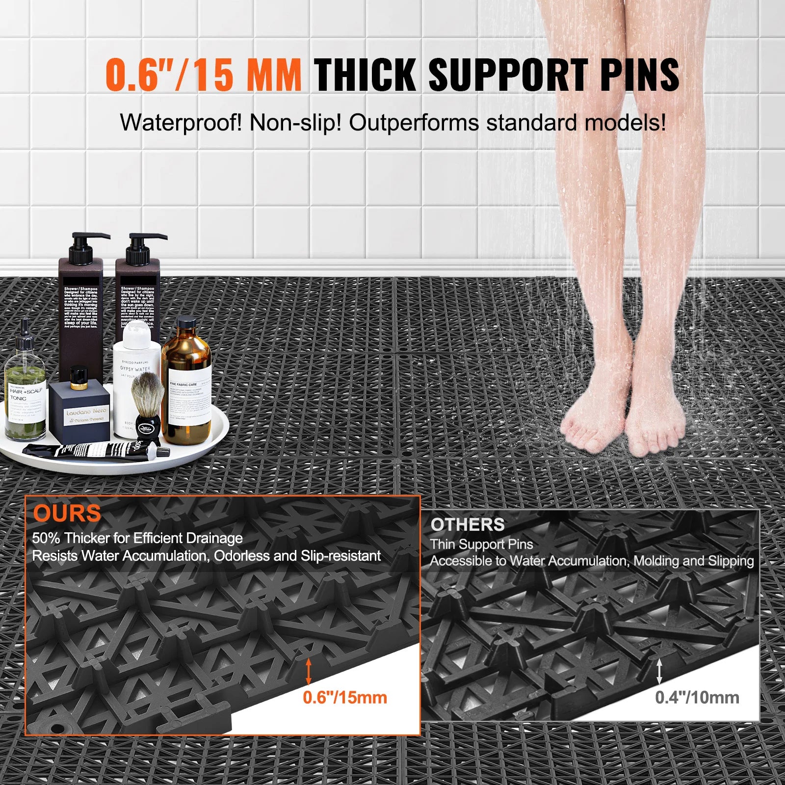 SucceBuy Interlocking Tile 12/50/55PCS 12"x12" Splicing Soft PVC Drainage Floor Tiles Non-Slip Drainage Holes for Bathroom Pool