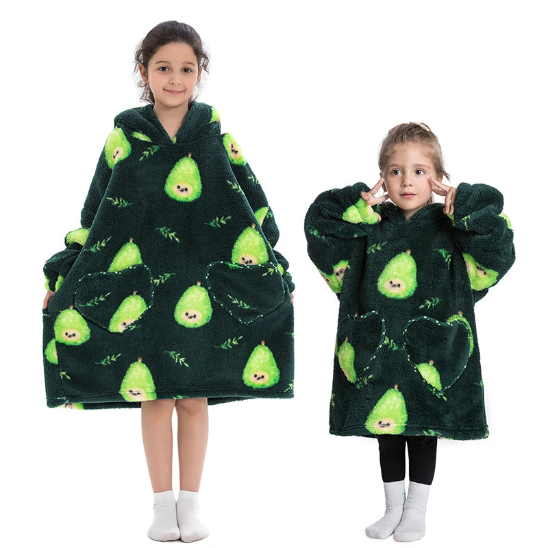 Girls Winter Clothes Flannel Thick Hoodies Super Warm Children's Sweaters Kids Hooded Loose Clothing Homewear Wearable Blankets