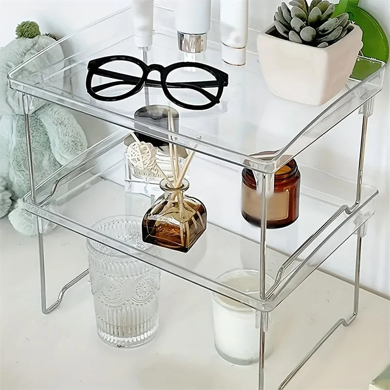 Étagère de rangement transparente à un niveau, pliable