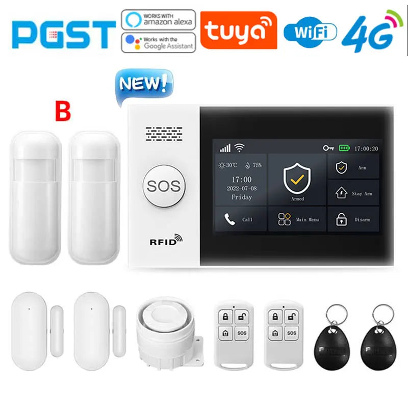 PGST PG-107 4G Tuya bežični WIFI GSM kućni alarm sustav sa sigurnosnim kamerama senzor pokreta vrata osigurač alarm burglar Alexa & Google