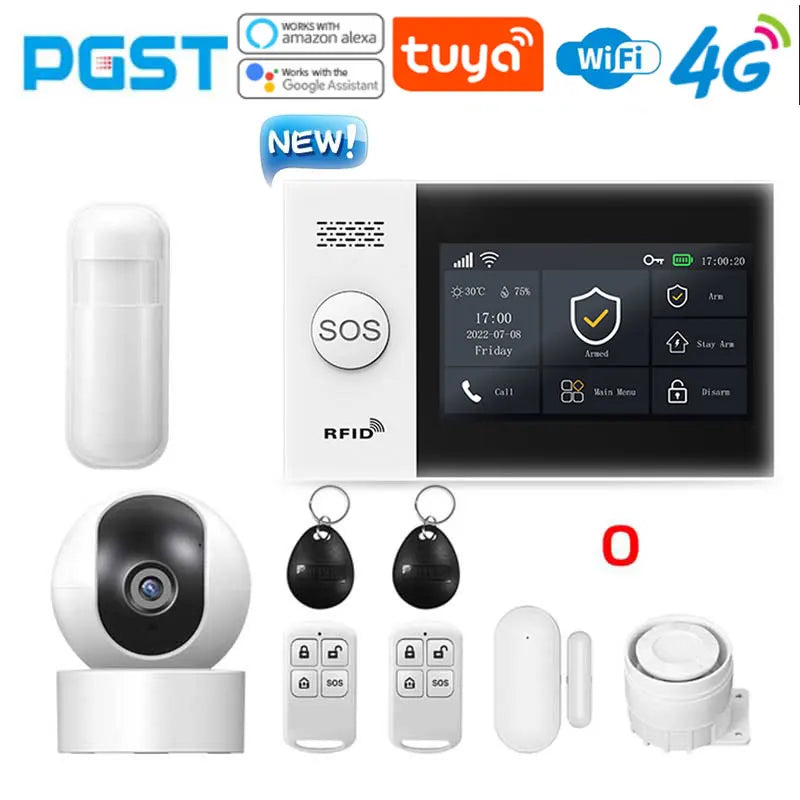 PGST PG-107 4G Tuya trådløs hjemme-WIFI GSM hjemme sikkerhet med bevegelsessensor innbruddslarm system støtter Alexa & Google