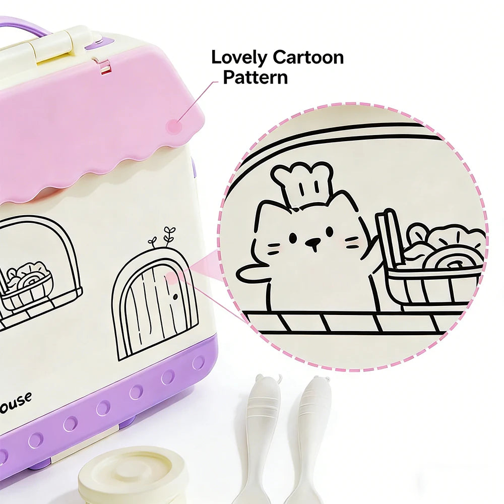 Four-Compartment Lunch Box with Spoon and Fork