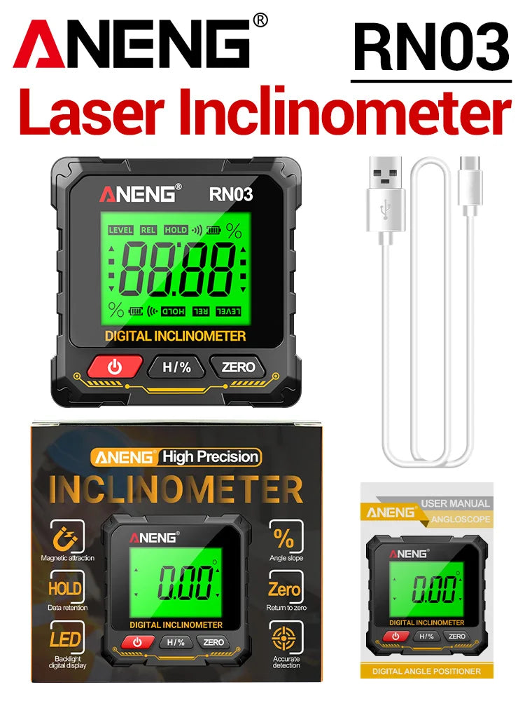 Digital Angle Gauge 0.05° Accuracy 360° Magnetic Inclinometer