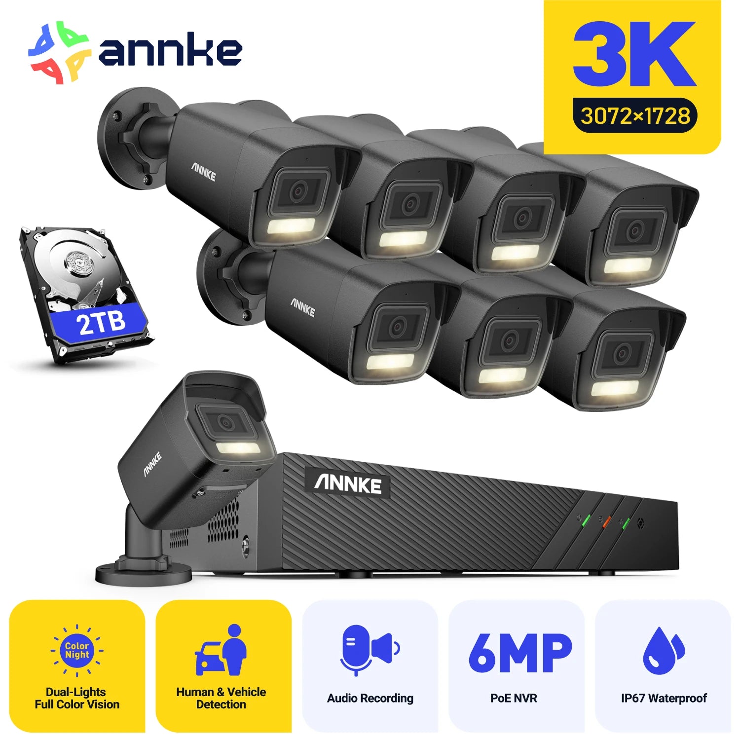 ANNKE 3K Ultra HD PoE Security Camera System with 8CH NVR