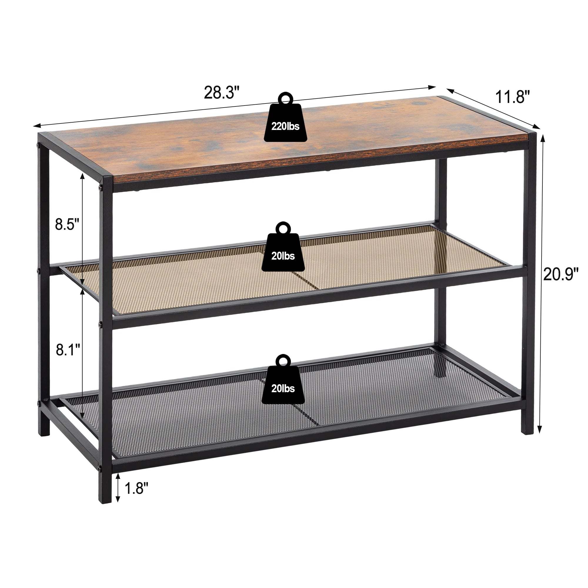 3-Tier Shoe Bench with Storage Shelves for Entryway Organization