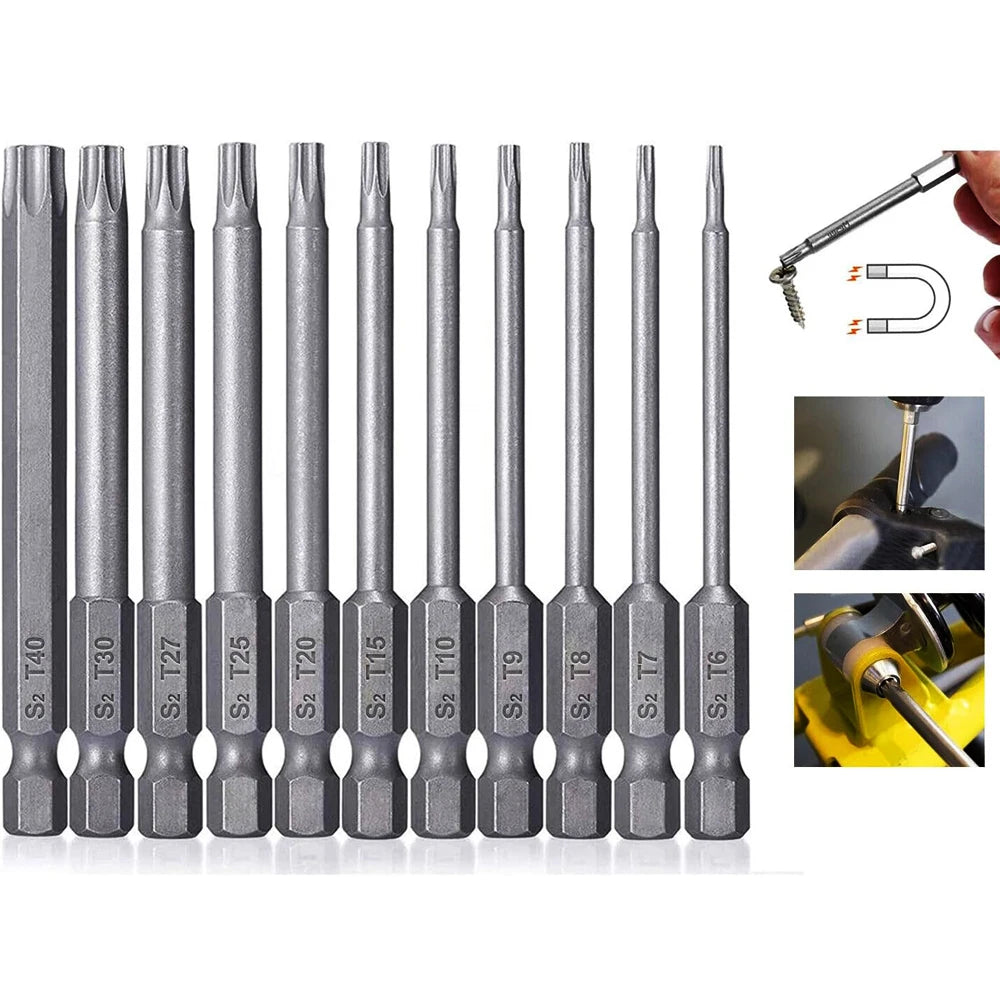 11 PCS Torx Security Bit Set S2 Steel Magnetic Security Screwdriver Set 50/100mm Star Screwdriver Set for Shark Vacuum T6-T40