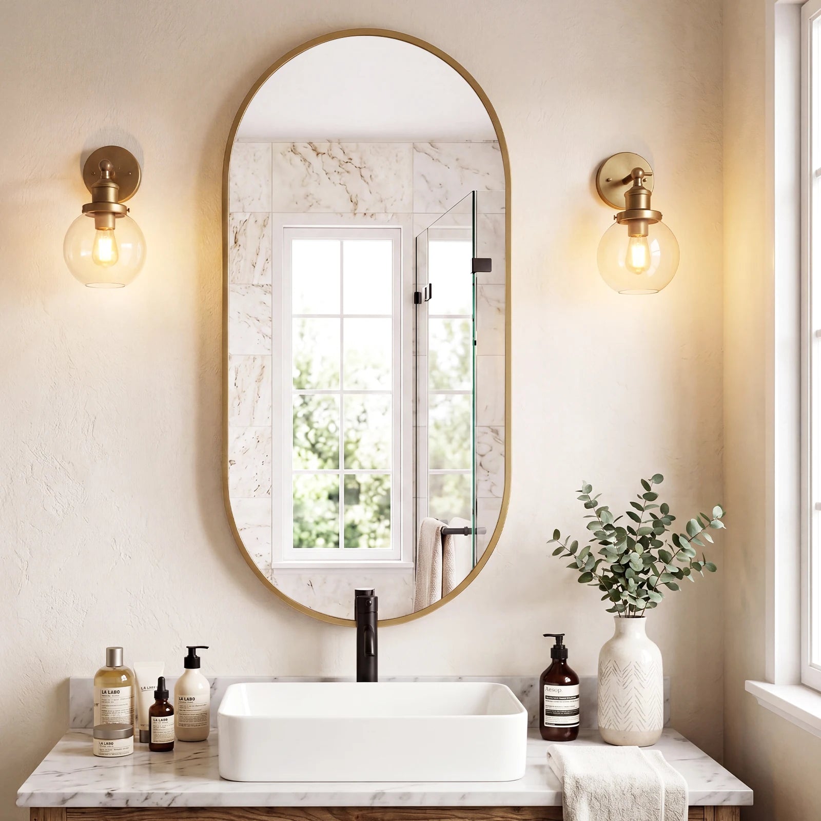 Oval Wall Mirror with Metal Frame – Modern Tempered Glass Decor