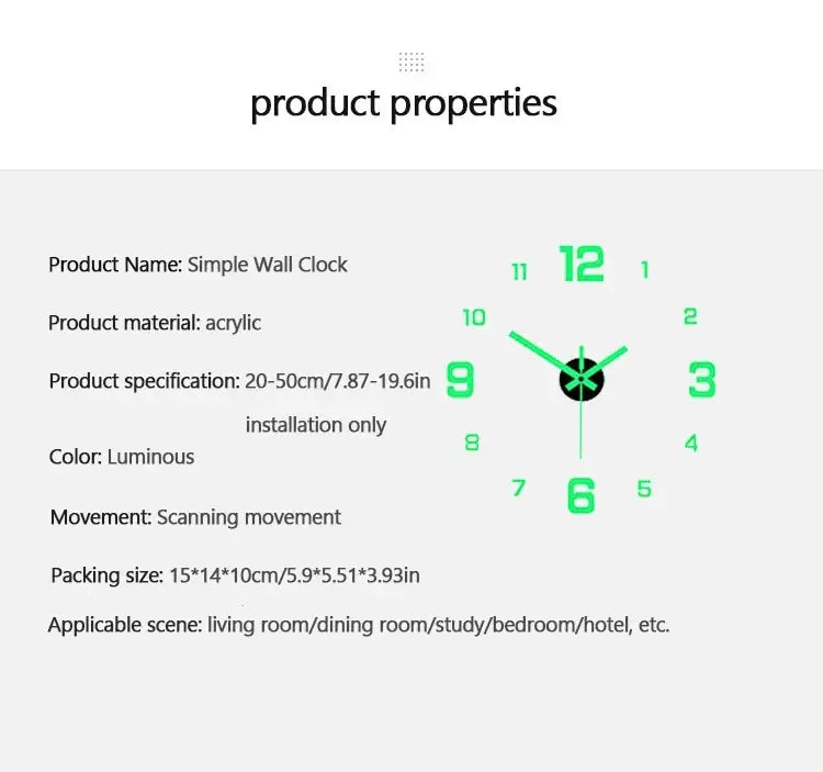 EW Creative Simple Luminous Digital Clock European Style DIY Silent Wall Clock Study Living Room Punch-Free Wall Sticker Clock