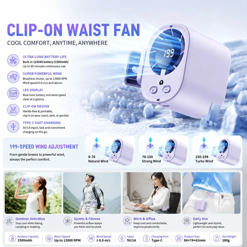 Tragbarer Clip-on-Ventilator mit LED-Licht