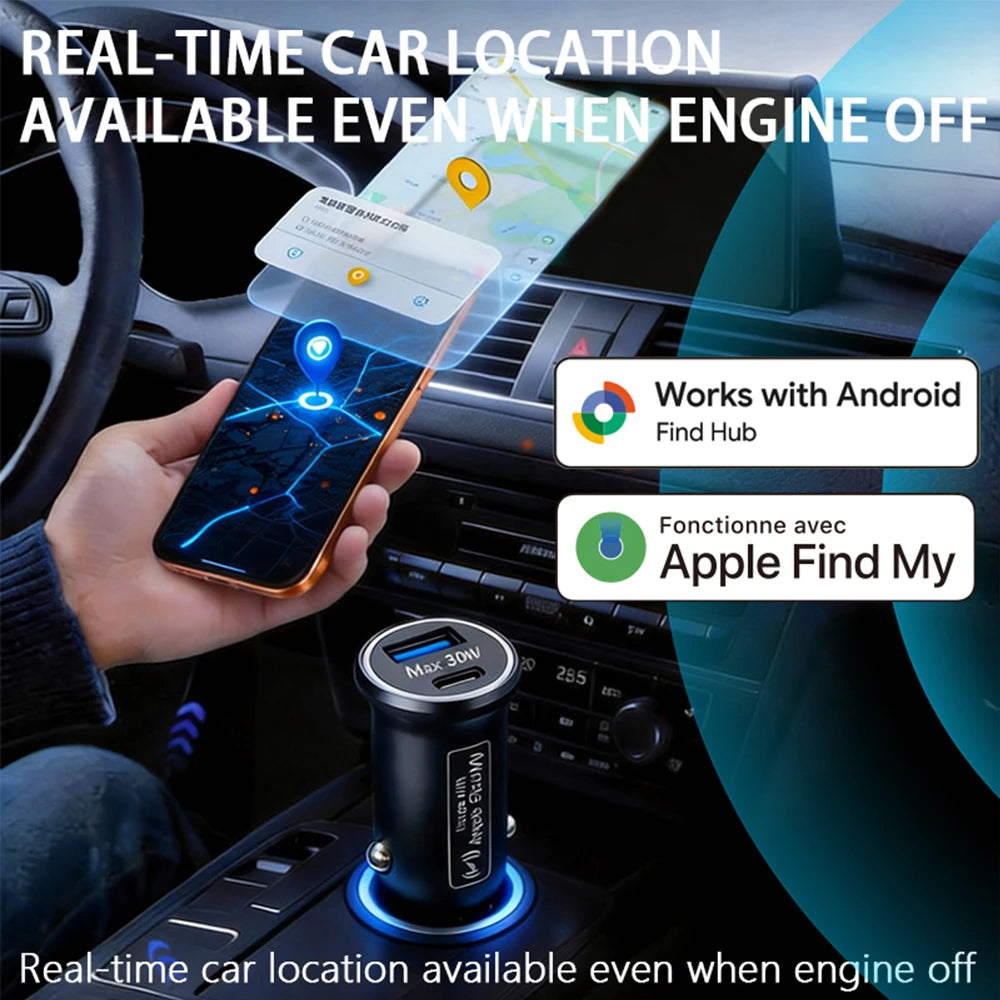Univerzální mini GPS lokátor, sledování auta, nabíječka do cigaretového zátku, USB Type-C adaptér, skrytá, pro IOS Apple nebo Google Find My APP