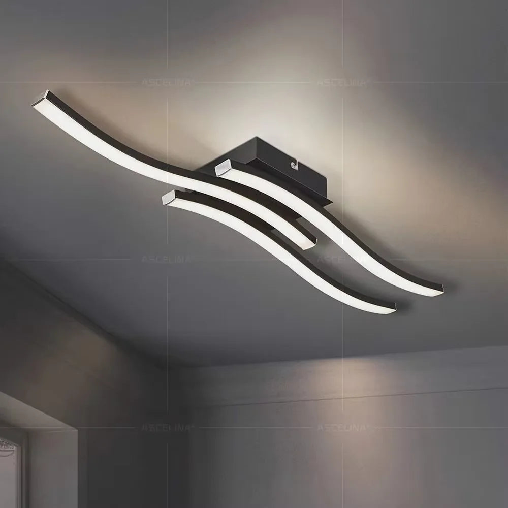 Black Wave-Style LED Ceiling Light, Cool White