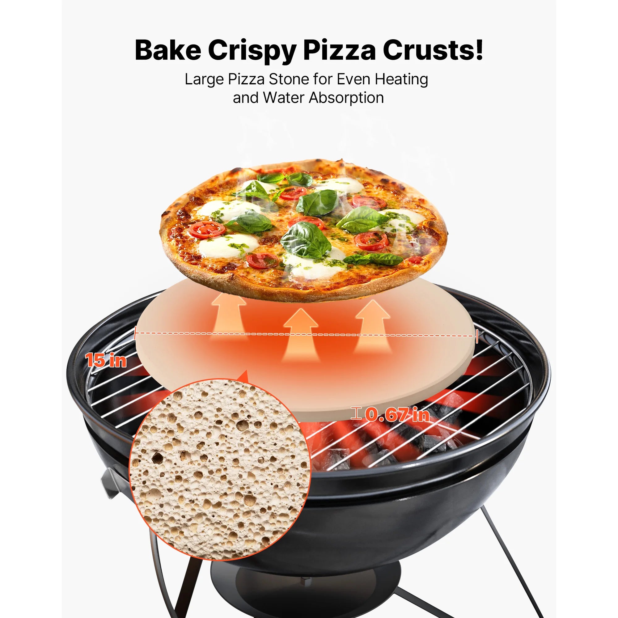 15-Inch Cordierite Pizza Stone with Peel & Scraper 1450°F