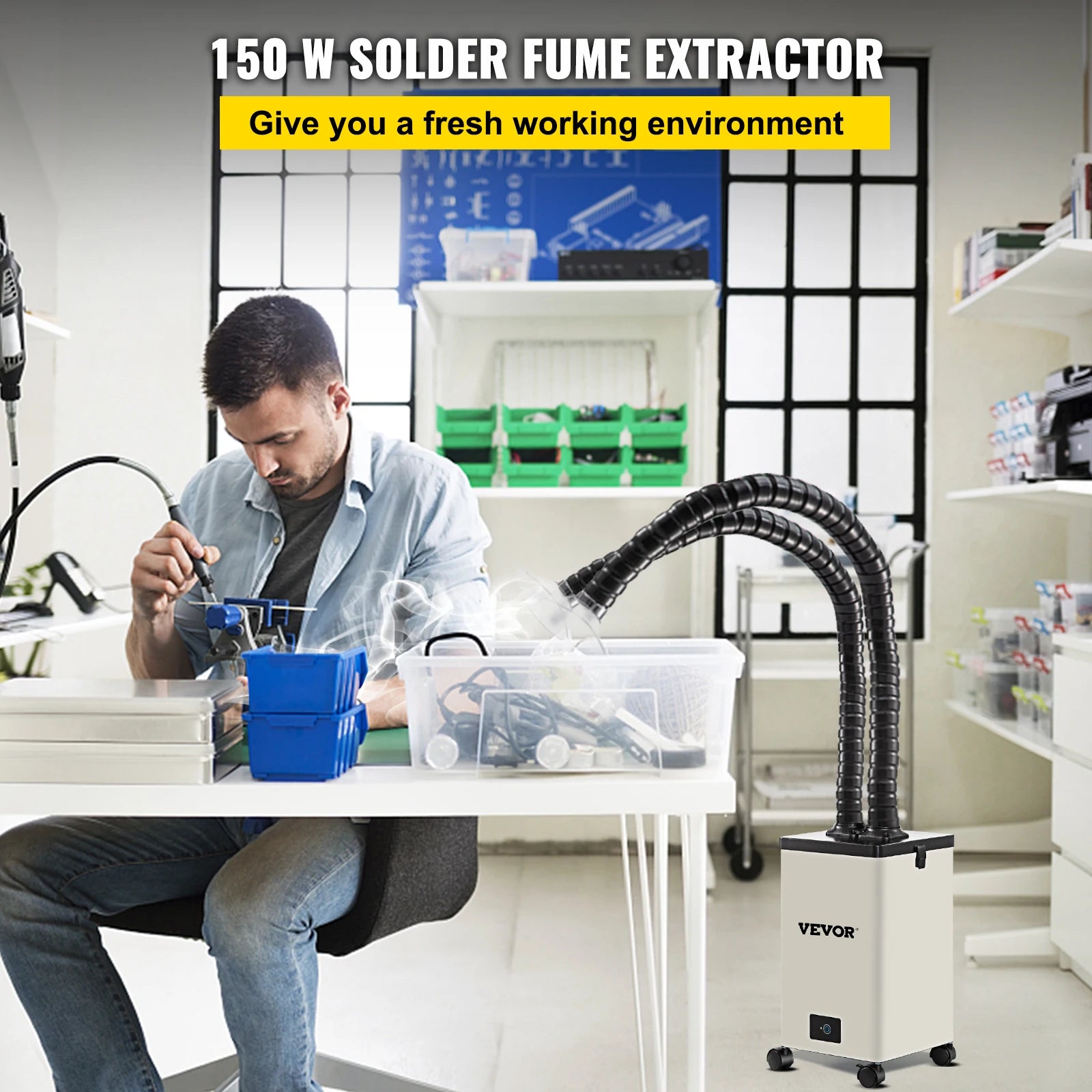 SucceBuy 80W 150W Fume Extractor Pure Air Purifier 3 Stage Filters 3 Speed Solder iron Harmful Smoke Absorber for Welding Repair