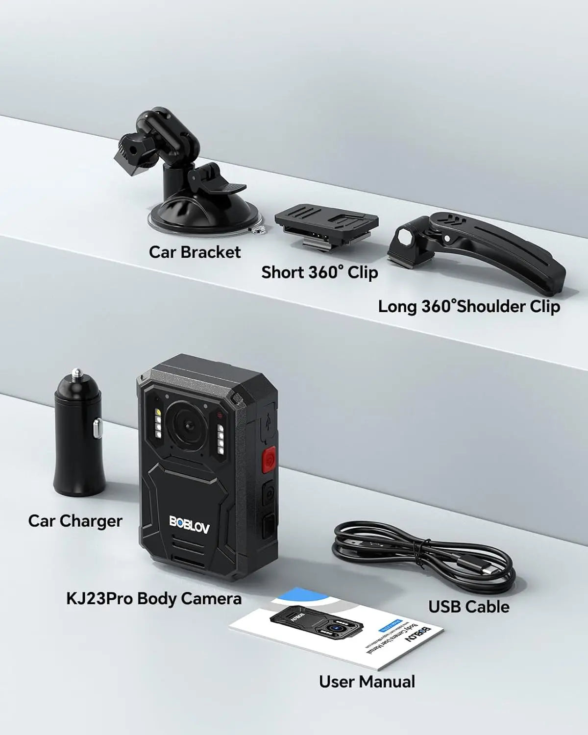 BOBLOV KJ23Pro 2K Body Camera 128GB 4000mAh 15H Night Vision Car Mount Dashcam Security Law Enforcement Outdoor Work
