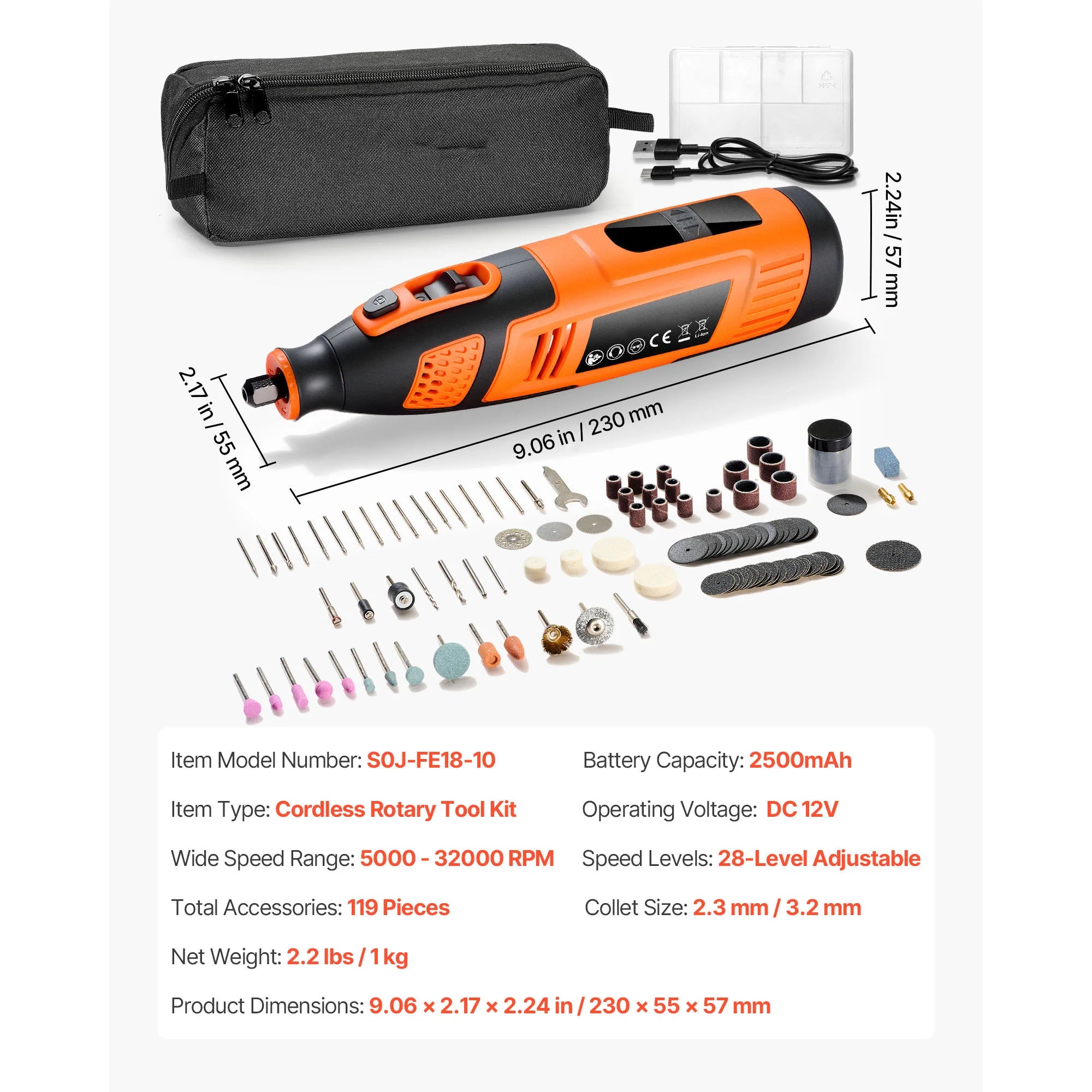 Cordless Rotary Tool Kit with 5 Speeds for DIY Engraving Sanding