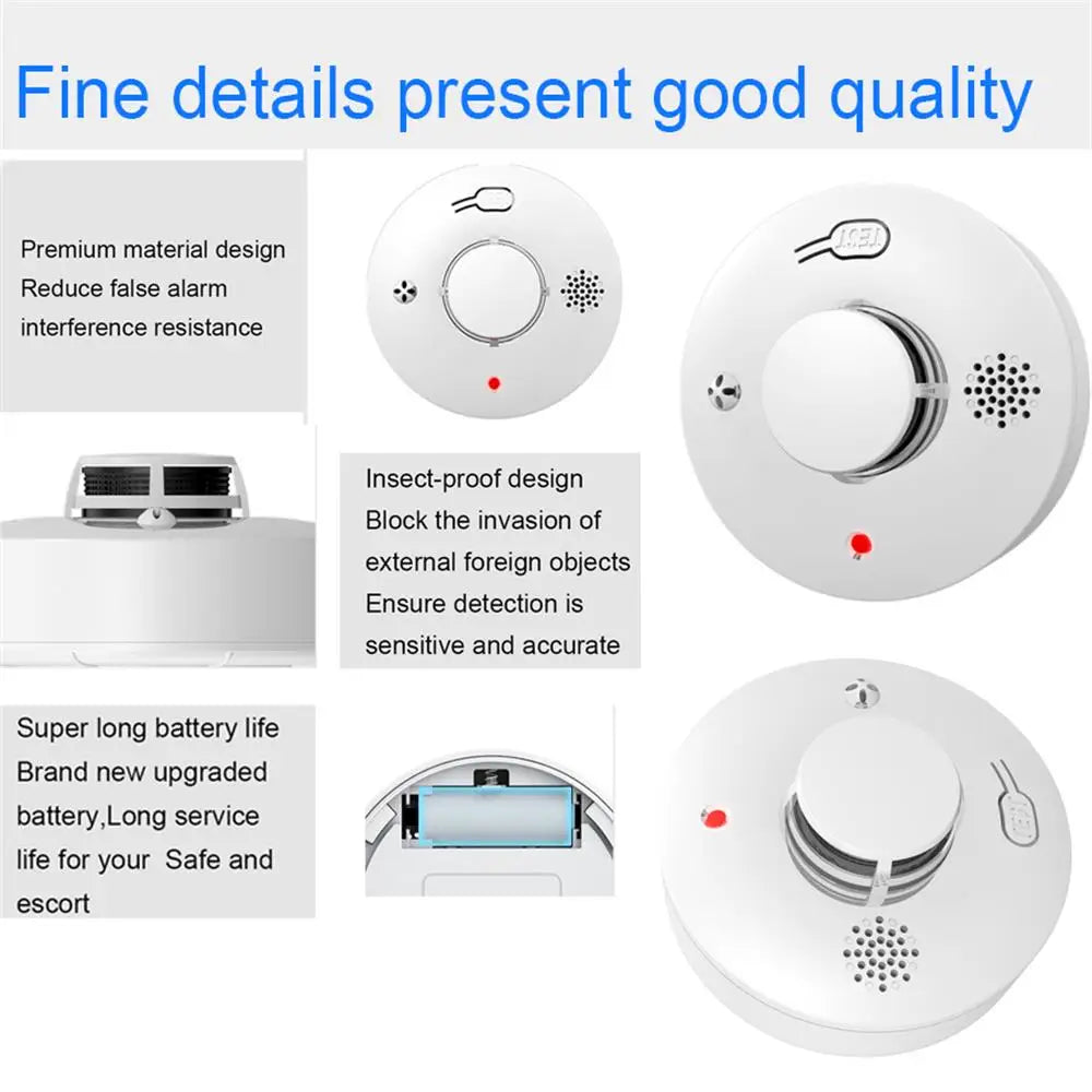Independent Smart Smoke Detector Wireless Fire Alarm Sensor with Sound and Flash Light for Home Kitchen Office Safety Protection