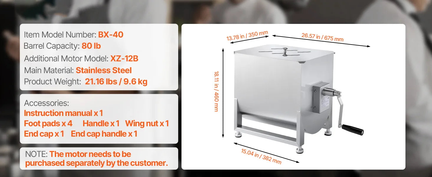 Manual Meat Mixer with Lid, Handle and Gear Reducer