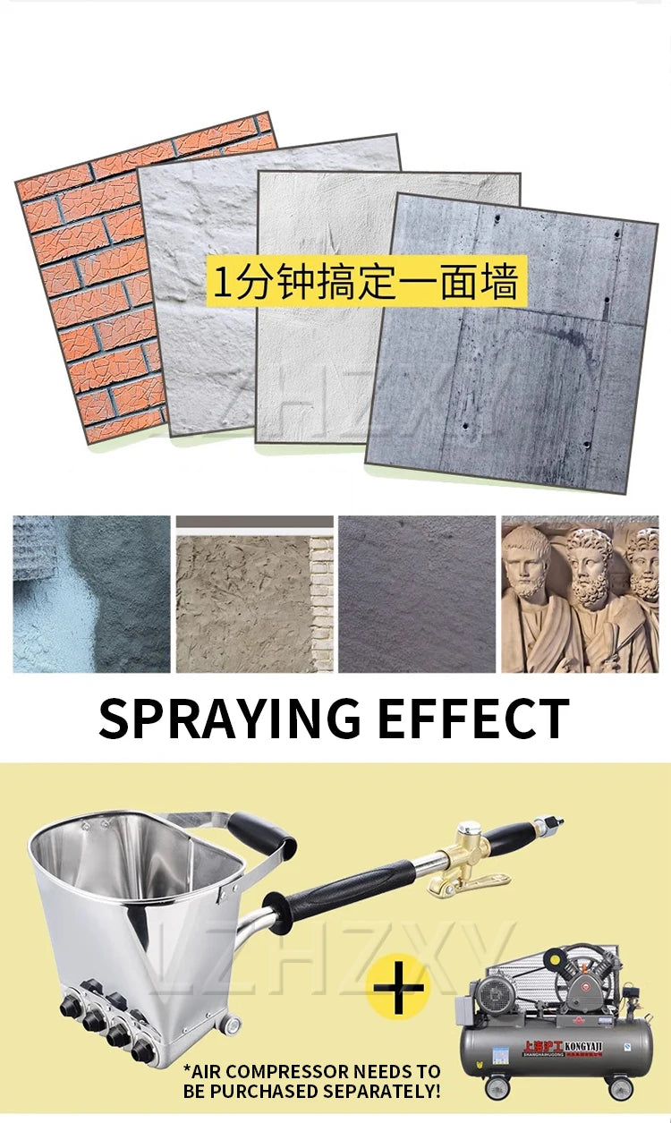 4‑Jet Cement Mortar Sprayer Gun with 4L Hopper for Walls & Ceilings