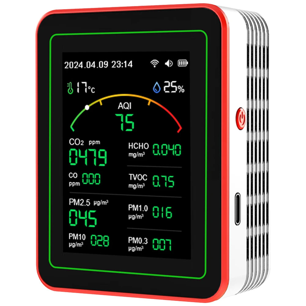 Monitor de calidad del aire WiFi 15 en 1 con pantalla de sensor de CO2, AQI y PM