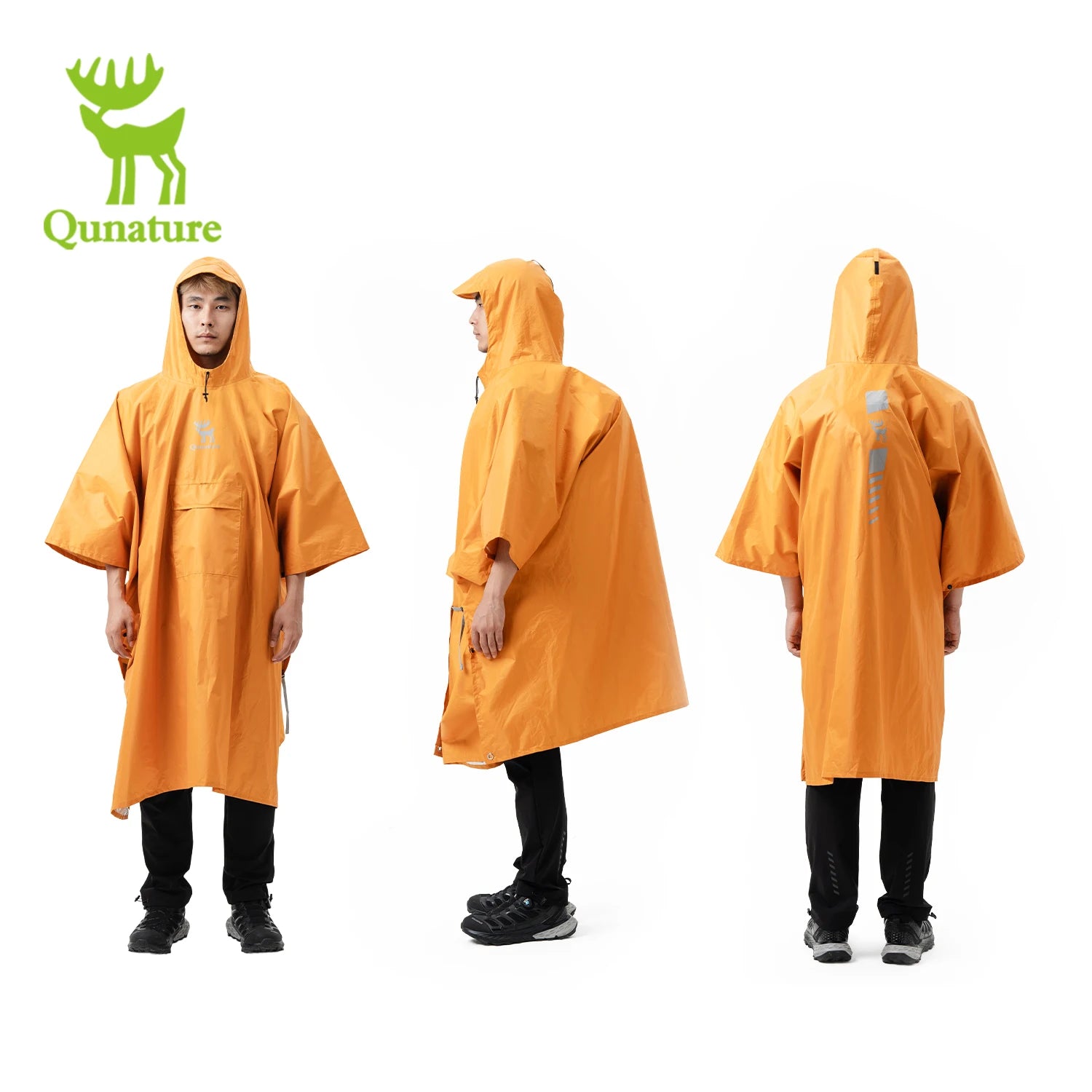 Capa de Chuva Qunature 100% Impermeável Casaco Longo de Chuva Leve Capa Dobrável para Caminhadas Toldo de Pesca Roupa de Chuva 3 em 1