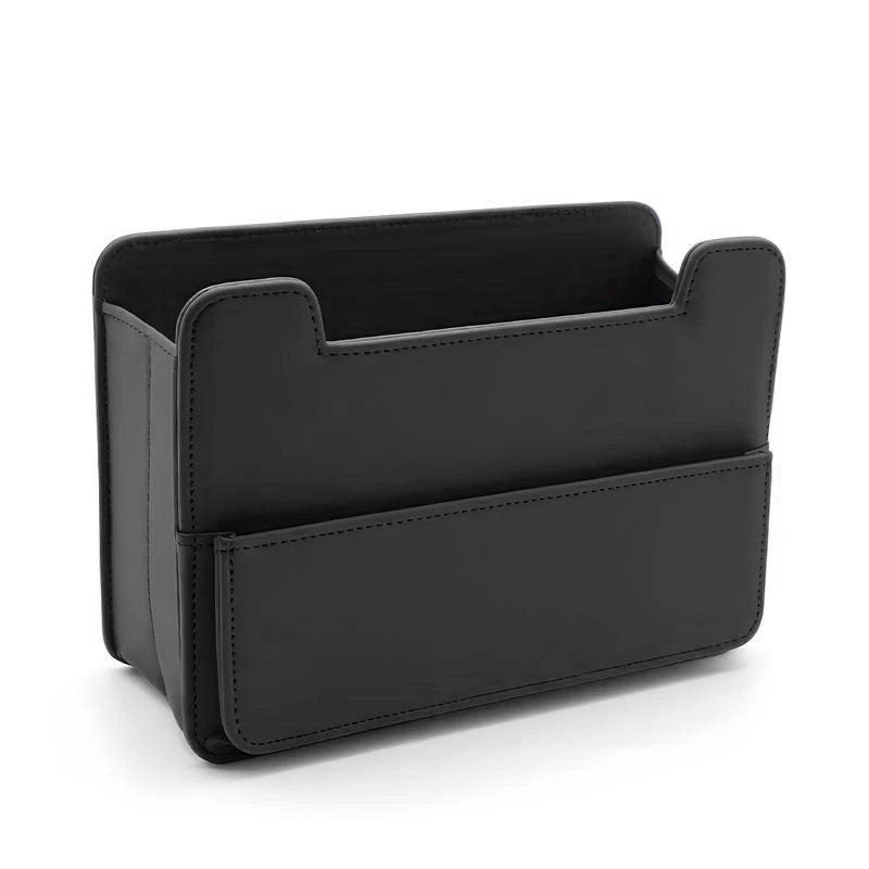 SEAMETAL Tiny Car Trash Can with Pocket Waterproof PU Leather Seat Back Storage Bag Foldable Hanging Car Organizer Dustbin Bin