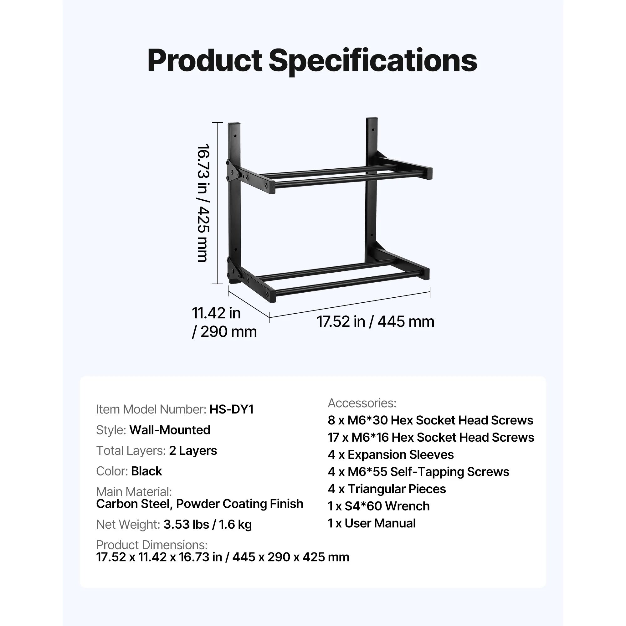 2-Tier Wall Mounted Filament Storage Rack for 3D Printer Spools
