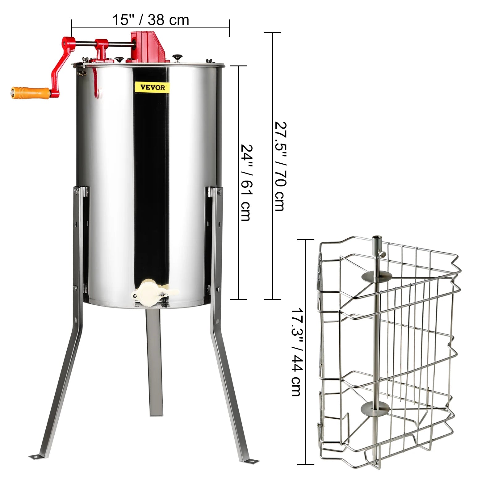 Manual 3-Frame Honey Extractor Stainless Steel Beekeeping Spinner