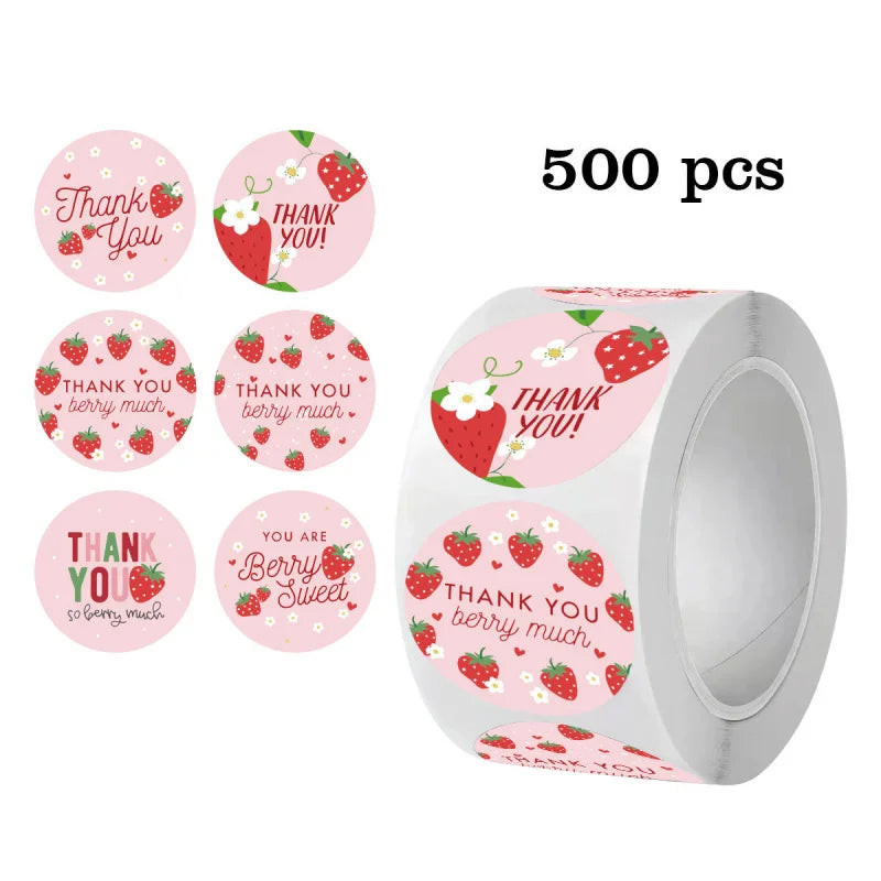 500pcs Strawberry Thank You Stickers,DIYAdhesive Labels Envelope Gift Sealing Stickers Birthday Party Cupcake Decoration Sticker