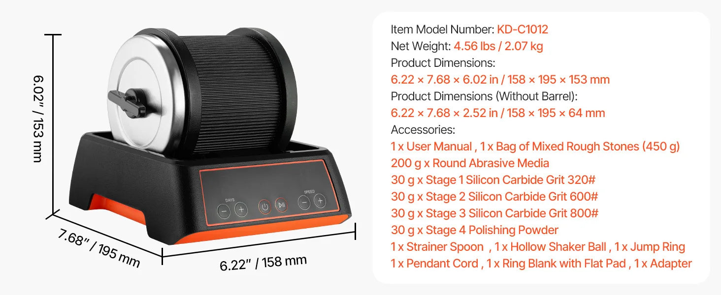 Steinpoliergerät-Set mit 4 Geschwindigkeiten & 9-Tage-Timer Polierset