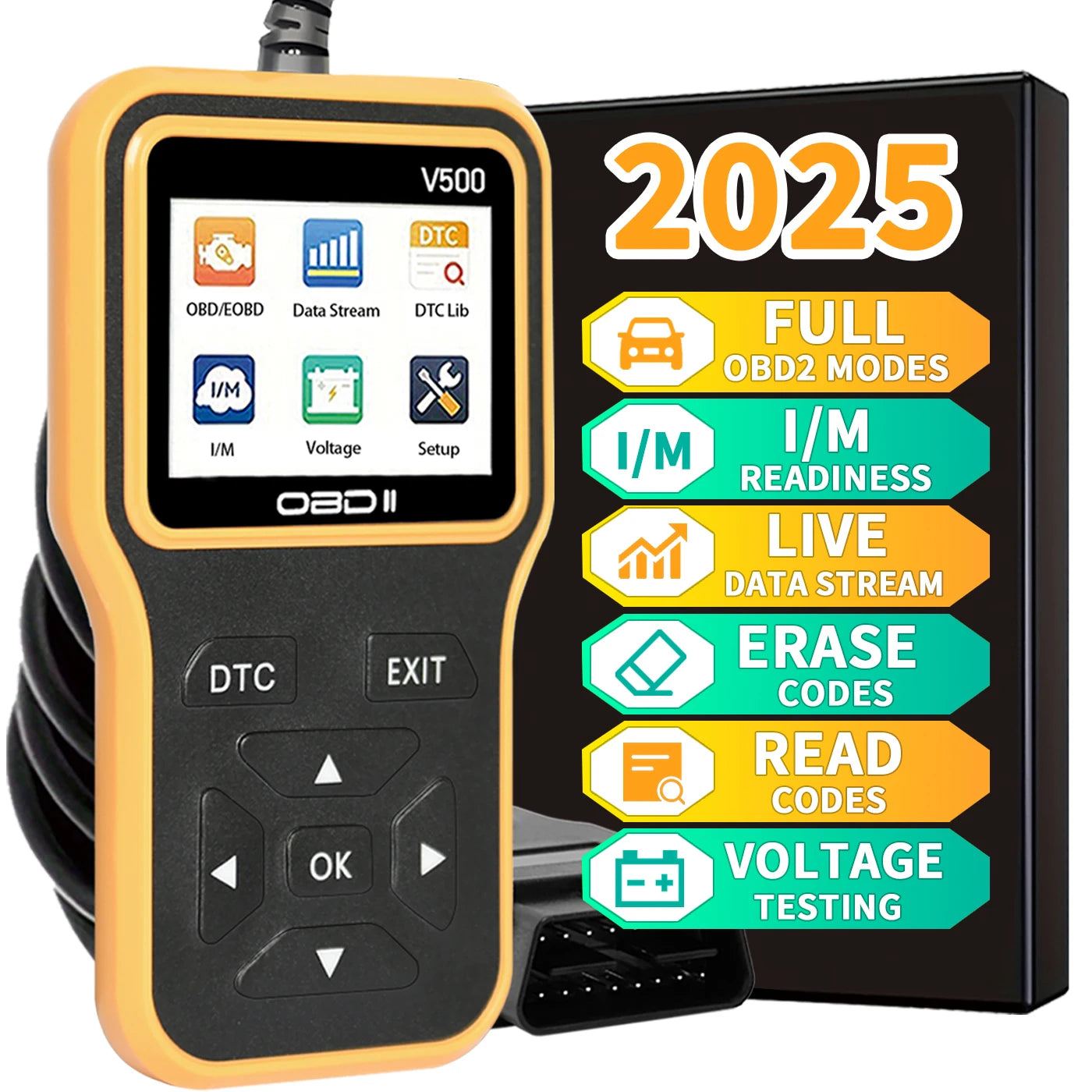 Car OBD2 Scanner Diagnostic Tool Code Reader, Car Voltage Tester Engine Fault Code Scanner, Charging Tester Diagnostic Tool V500